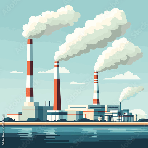 Create a detailed vector illustration of an offshore wind farm, showcasing turbines, support structures, and underwater cables