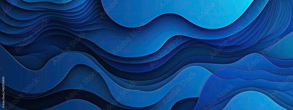 Fototapeta premium Abstract blue layered waves with varying shades and depths creating a three-dimensional effect
