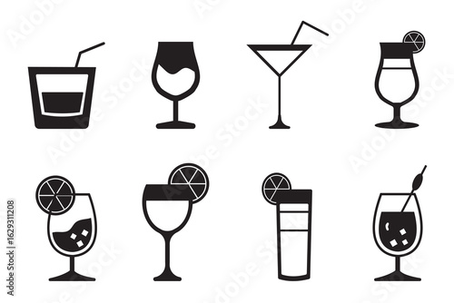 Cocktail set Collection icon cocktails Vector black silhouette. with white background