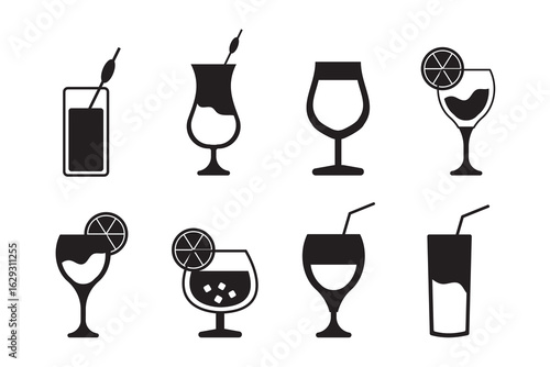 Cocktail set Collection icon cocktails Vector black silhouette. with white background