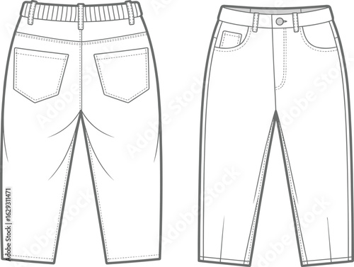 Vector illustration of blue denim jeans, a fashion sketch of women's and men's apparel