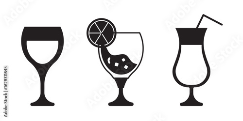 cocktail icons set on a white background, set of silhouette cocktails