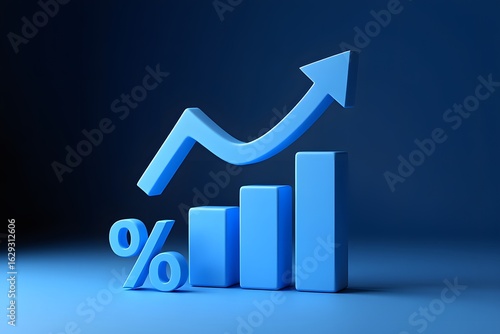 Stock market growth chart with arrow and percentage sign business investment graph