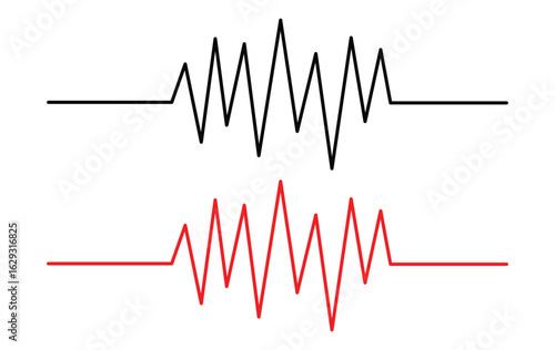 Red heartbeat line collection with heart symbol, cardiology, medical pulse, ECG, EKG design, healthcare clipart vector illustration, health monitoring, digital heartbeat. Stock-Vector in eps 10.