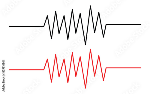 Red heartbeat line collection with heart symbol, cardiology, medical pulse, ECG, EKG design, healthcare clipart vector illustration, health monitoring, digital heartbeat. Stock-Vector in eps 10.