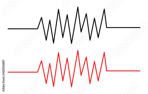 Red heartbeat line collection with heart symbol, cardiology, medical pulse, ECG, EKG design, healthcare clipart vector illustration, health monitoring, digital heartbeat. Stock-Vector in eps 10.