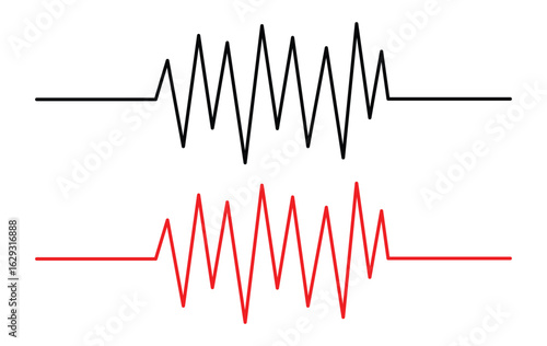Red heartbeat line collection with heart symbol, cardiology, medical pulse, ECG, EKG design, healthcare clipart vector illustration, health monitoring, digital heartbeat. Stock-Vector in eps 10.