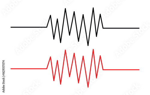 Red heartbeat line collection with heart symbol, cardiology, medical pulse, ECG, EKG design, healthcare clipart vector illustration, health monitoring, digital heartbeat. Stock-Vector in eps 10.