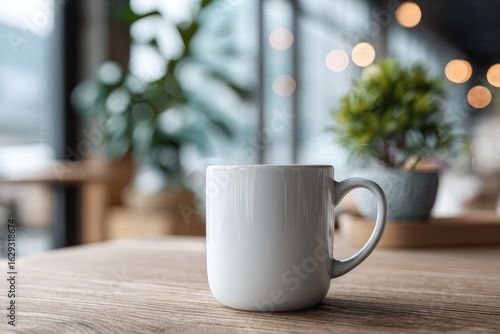 Wallpaper Mural White mug on wooden table in cafe setting Torontodigital.ca