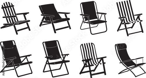 Outdoor Chair Vector Set Beach Chair Deck Chair Lounge Chair Silhouette Art