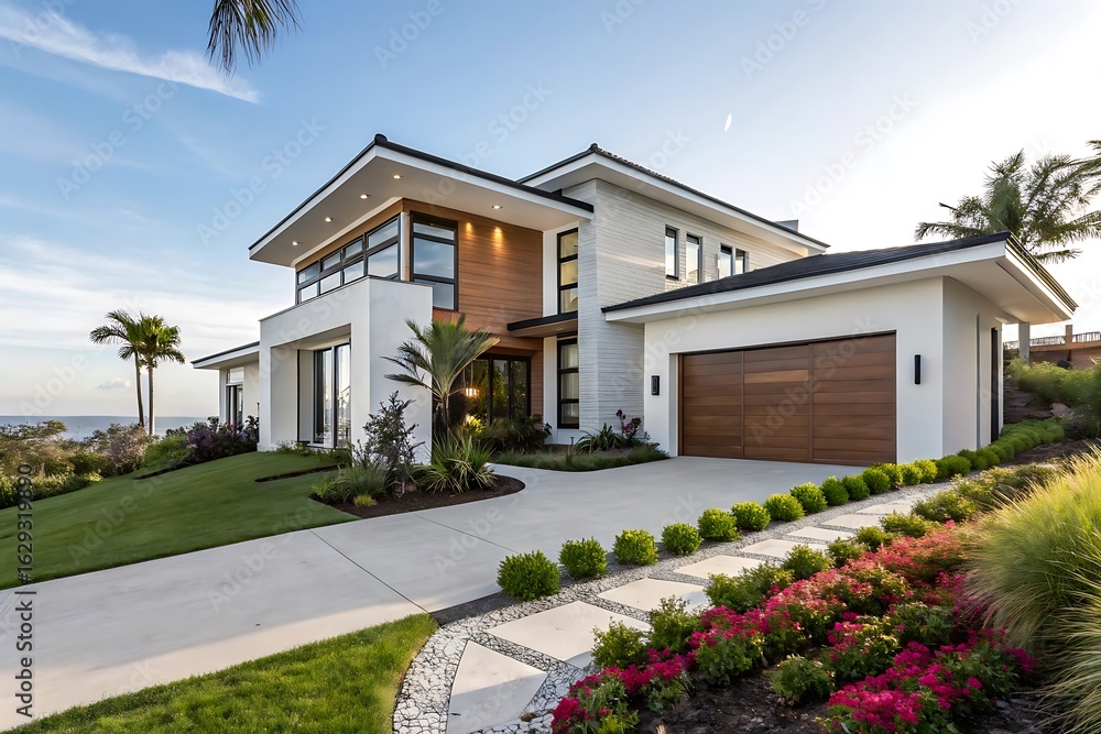 Fototapeta premium Large house with a driveway and a garage
