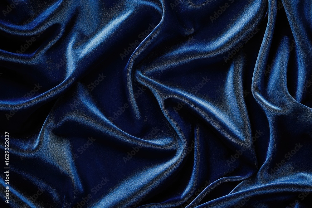 Obraz premium Deep blue fabric with rich, flowing folds and subtle sheen, exhibiting luxurious texture and dramatic drapery
