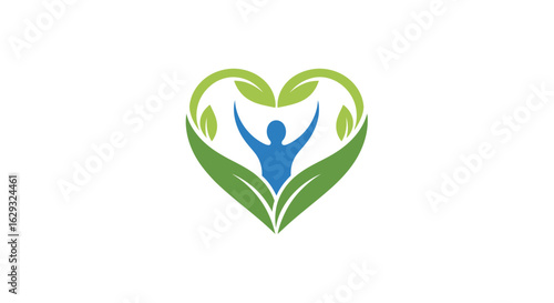 HeartShaped Logo with Person and Leaves EcoFriendly Design.