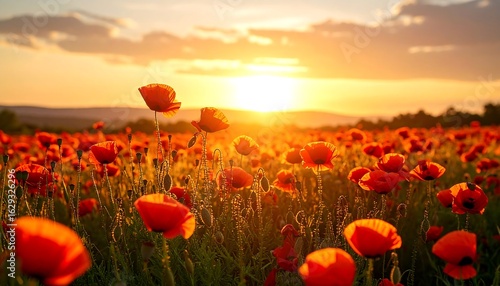 Sunrise poppy field
