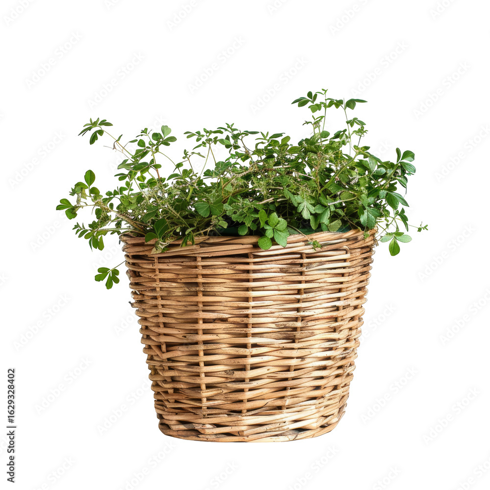 Wicker planter with lush greenery Wicker planter with lush greenery
