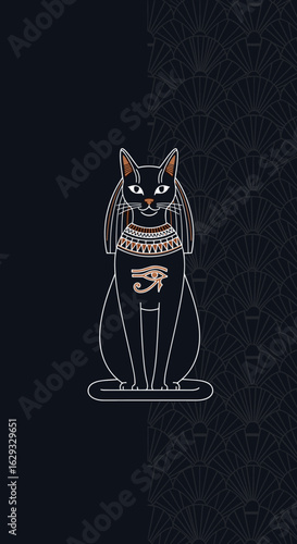Mystical egyptian cat goddess bastet with eye of horus symbol ancient egyptian art