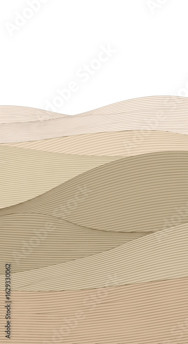 Abstract landscape of rippling sand dunes with textured patterns under a white sky