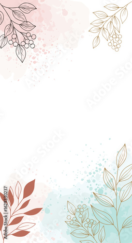 Elegant floral branches with soft watercolor splashes in a romantic color palette for a sophisticated design