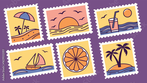 Collection of Colorful Summer Vacation Postcards.