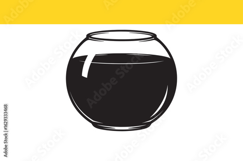 Vector art of a fishbowl with opaque black fluid, a powerful concept for pollution, ecological crisis, and water safety.