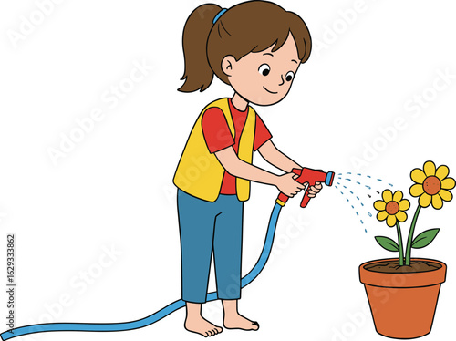 Smiling girl holding flowers with playful and joyful expression in a lifestyle vector illustration