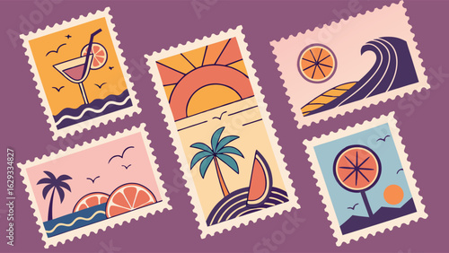 Summer Vacation Postcards with Tropical Motifs.