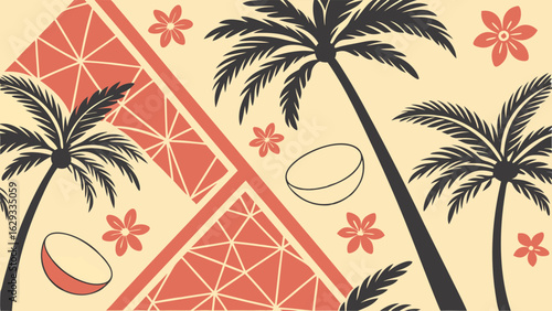 Tropical Palm Trees and Coconuts Pattern Design.