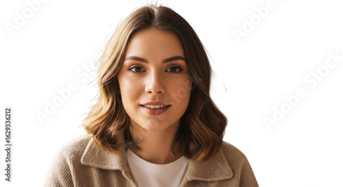 Independent and confident millennial. Head shot portrait profile picture at social media of young casual beautiful woman student freelance worker posing at home looking at camera talking by video call