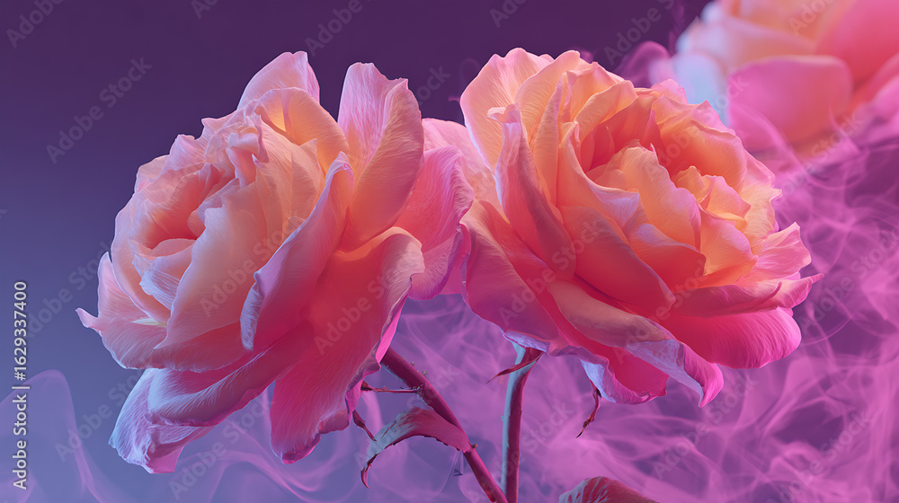 Obraz premium Neon Roses with Smoke in Surreal Style