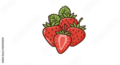 Strawberry Picking Logo Vector – Farm Stand Sign Illustration in Flat Design Style