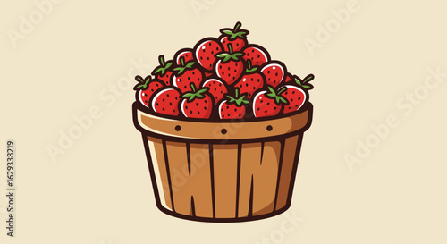 Strawberry Picking Logo Vector – Farm Stand Sign Illustration in Flat Design Style