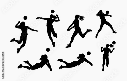 Basketball players silhouettes running jumping and playing sports vector illustration