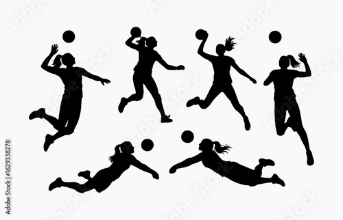 Basketball players jumping and running silhouette vector illustration