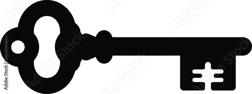 A black silhouette of a vintage key, with intricate details.