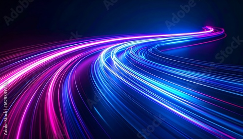 Neon light trails curving path