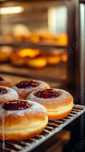 Wallpaper Mural Delicious donuts with strawberry jam topping are fresh out of the oven, displayed for customers Torontodigital.ca