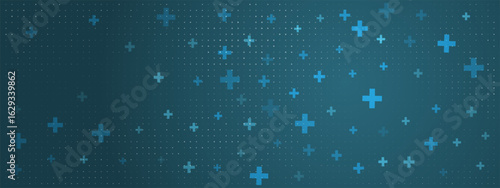 Abstract Blue Medical Background with Math Grid and Cross Pattern for Healthcare, Tech, and Education Design or Wallpaper. Stats friendly backdrop for infographics or charts. Vector.