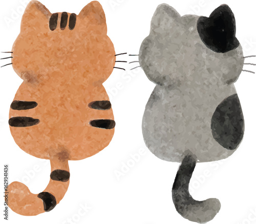 Cats Couple Vector Illustration Back View