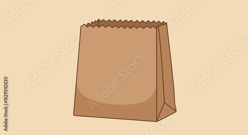 Brown Paper Bag Vector – Flat Design Solid Color Cartoon Grocery Shopping Illustration