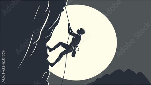 Climber Ascending a Mountain at Night.