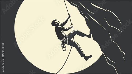Climber Ascending a Steep Rock Face.