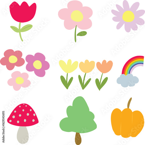 Botanical flower and trees illustration  Vector
