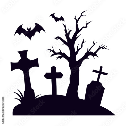 Silhouette graveyard with tombstones