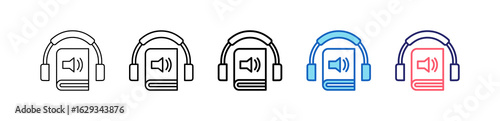 Audio Book Icon In 5 Different Styles Set Collection.   