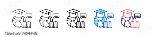 Global Learning Icon In 5 Different Styles Set Collection.   