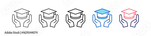 Graduate Icon In 5 Different Styles Set Collection.   