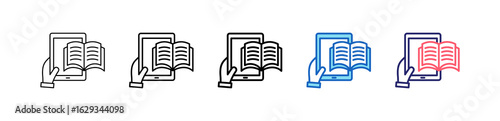 Ebook Icon In 5 Different Styles Set Collection.   
