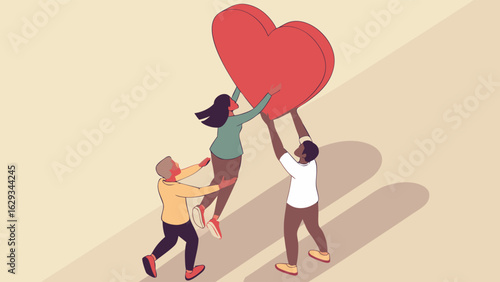 Diverse Group Lifting a Large Heart Symbol.