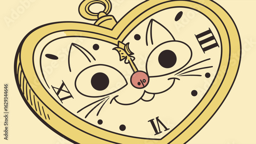 HeartShaped Clock Face with a Cats Face.