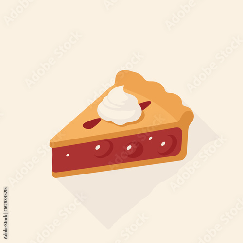 Slice of apple pie with whipped cream on beige background  